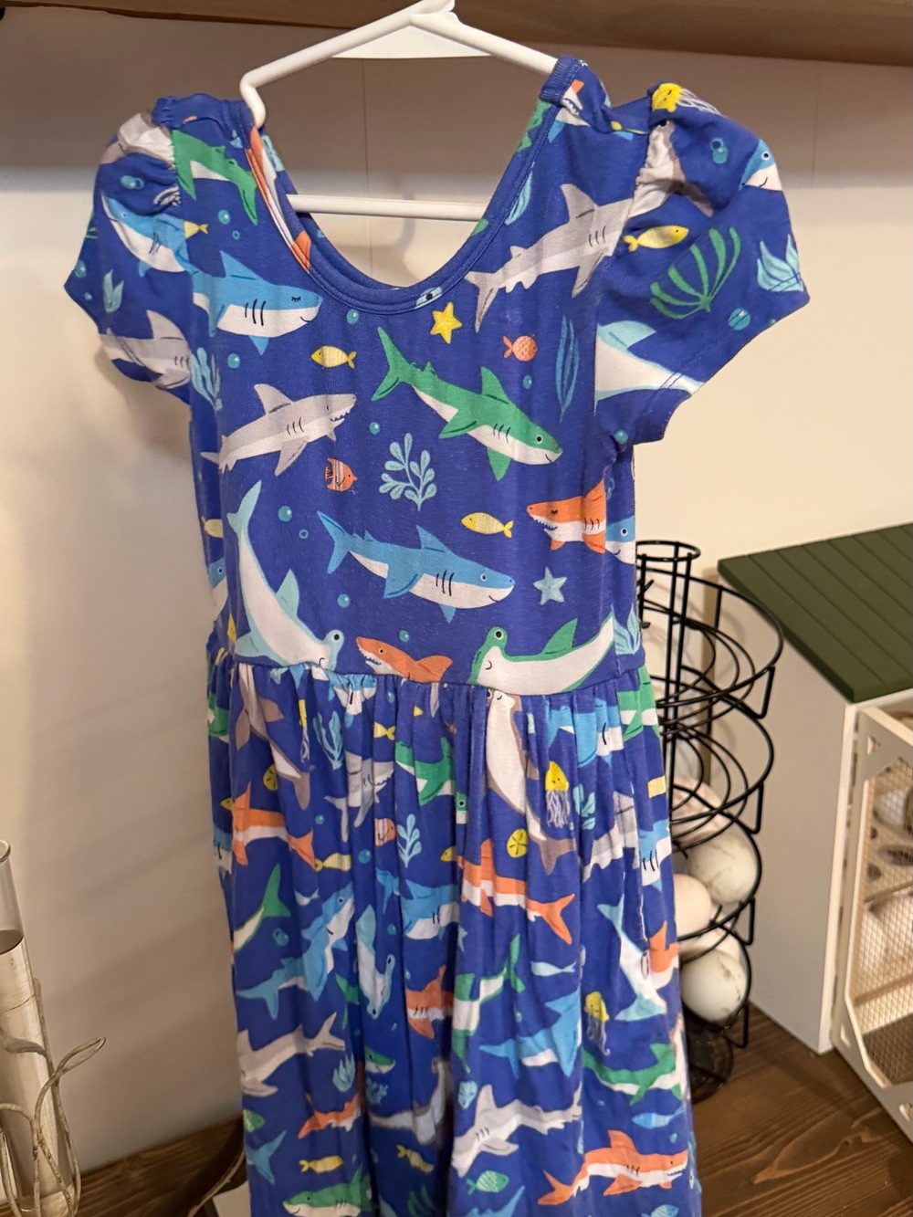 Blue Shark Print Short Sleeve Dress by Little sleepies